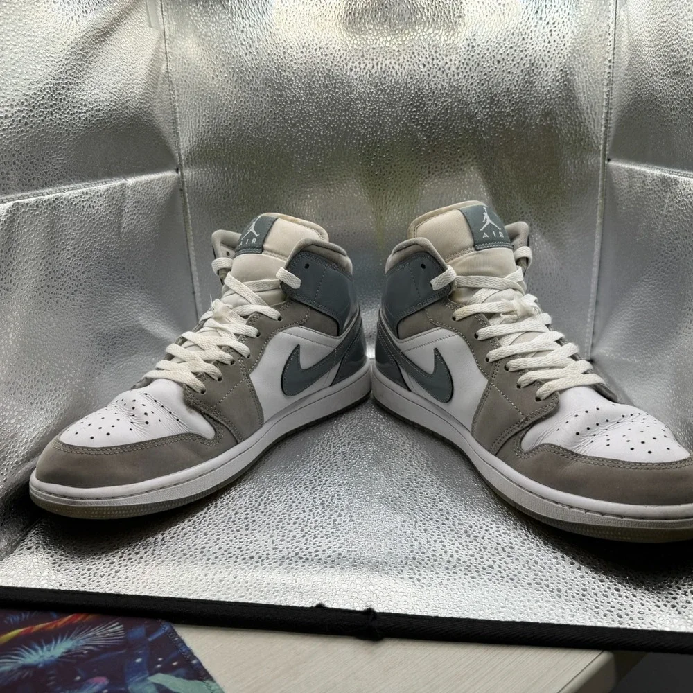 Size 11.5 Air Jordan 1 SE Mid Patent Cool Gray White Mens Sneakers‎ HF3216-100